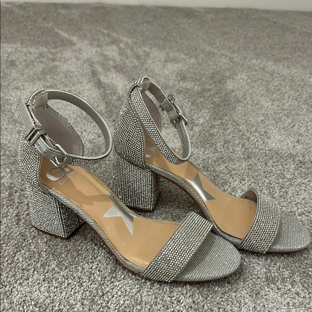 Silver Glitter Block Heel Sandals Gianni Bini